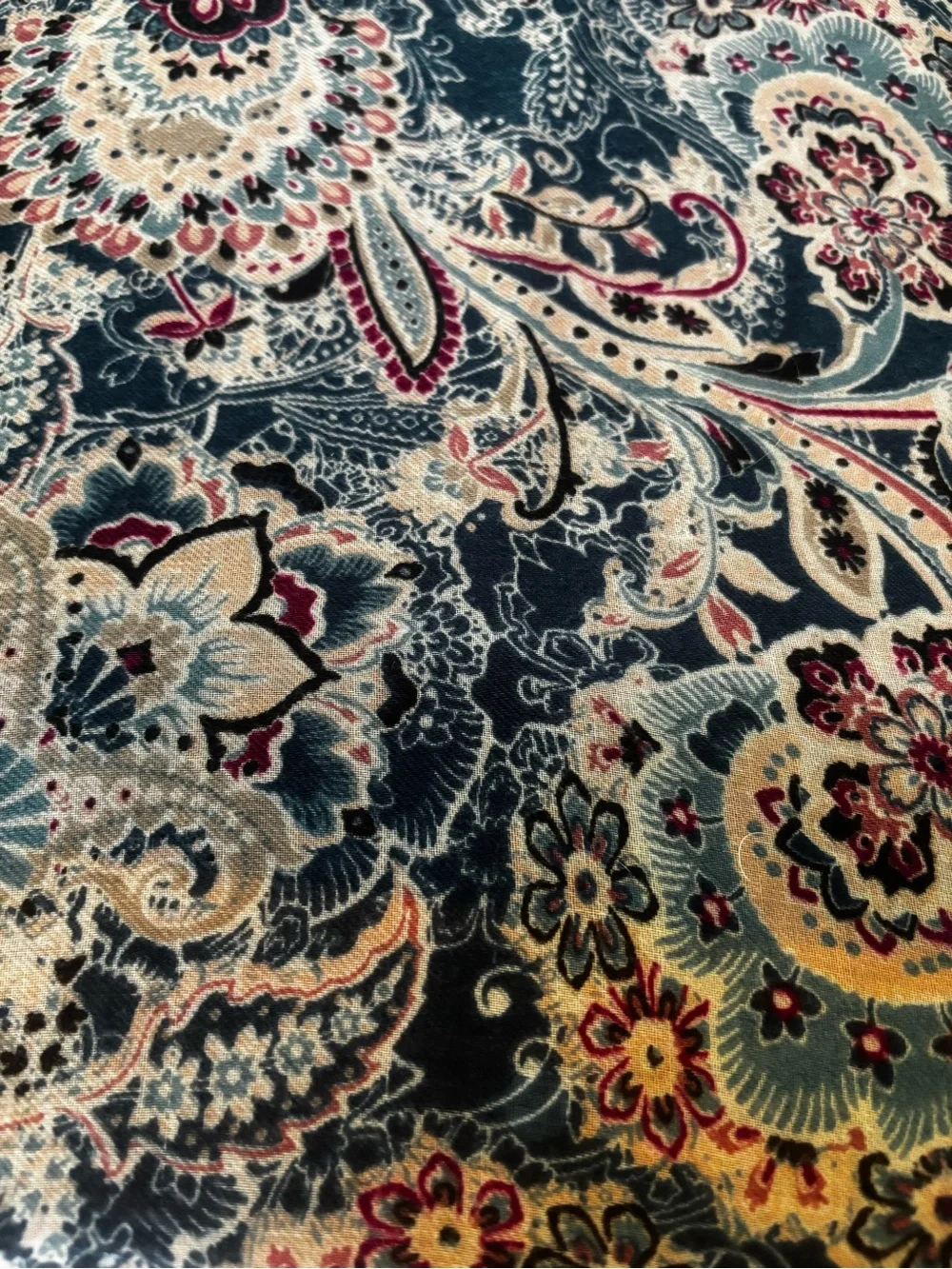 VTG striking dark multi paisley scarf features an intricate vtg inspired floral